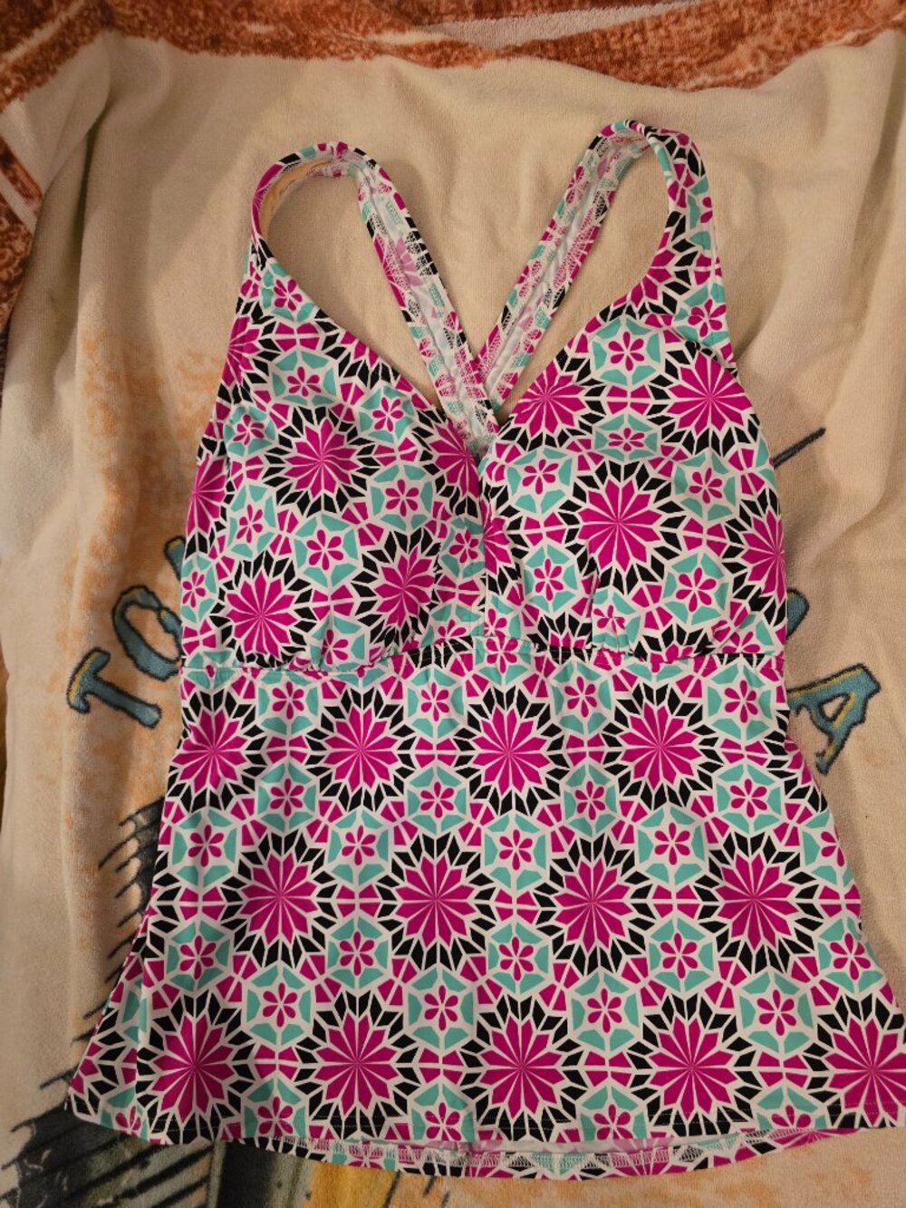 Swim Top in Geometric Floral Print